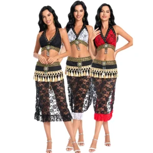 Tribal Lace Belly Dance Costume Bra and Hip Scarf Set