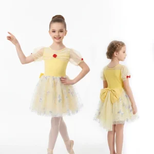 US Stock Belle Yellow Princess Ballet Dance Costume Dress for Kids Sequin Girls Dance Leotard Birthday Party Performance Costume