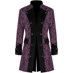 Uniform Mid Tail Jacket Victorian Gothic Polyester Medieval Men’s Halloween Costume Coat Jacquard Style Trench Steampunk Retro
