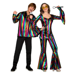 Unisex Disco Costume Shiny Retro Jumpsuit with Flared Pants for Christmas Theme Party Dance Performance Festival Celebration