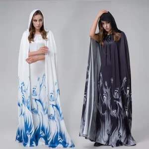 Unisex Ghost Bride Costume with Polyester Hooded Dress and Cloak