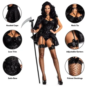 Unisex Grim Reaper Gothic Vampire Cosplay Costume Halloween Stage Performance Outfit with Scythe M-XL
