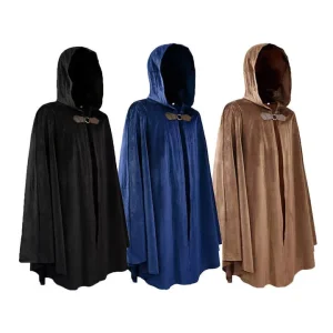 Unisex Hooded Brown Cloak Adult Medieval Renaissance Costume With Hood Velvet Cape Halloween Dress up