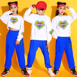 Unisex Kids White and Blue Heart Print Sweatshirt and Jogger Pants Uniform Set