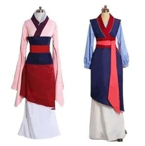 Unisex Mulan Princess Anime Cosplay Dress Chinese Ancient Warrior Hanfu Kimono Style Robe Halloween Carnival Fancy Role Play