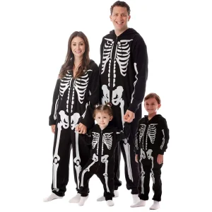 Unisex Scary Ghost Skeleton Skull Halloween Costume Women’s Sexy Hooded Long Sleeve Jumpsuit Romper Dress Robe Included Children