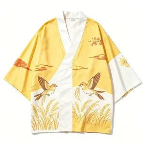 Unisex Traditional Japanese Kimono Cosplay Costume Plus Size Breathable 150g Oxford V-Neck