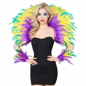Unisex Women Samba Feather Set Mardi Gras Carnival Feather Costume Brazilian Dance Stage Performance Shoulder Cape Set