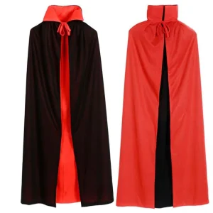 Vampire Cloak Halloween Party Role-Playing Costume for Men and Women Black and Red Full-Length Witch Costume