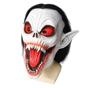 Vampire Latex Mask with Black and White Wig for Halloween Costume