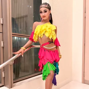 Vennystyle Latin Dance Costume Colorful Spandex Cotton Dresses Tailored Adult Competition Performance Outfit Statement Design