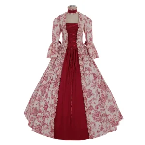 Victorian Gothic Long-Sleeved Printed Trumpet-Sleeve Stage Dress Medieval European American Halloween Costume