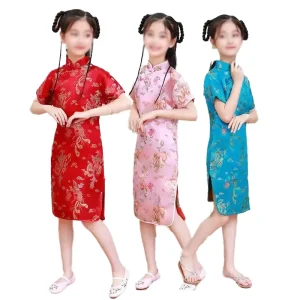 Vintage Chinese Style Polyester Costume Print Flower Halloween TV & Movie Baby Girls Mandarin Collar Traditional Cheongsam Dress