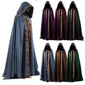 Vintage Medieval Gothic Hooded Cloak Coat Men’s Women’s Cape Robe Gown Party Anime Costumes Wizard Sets
