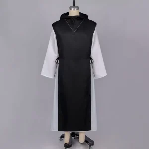 Vintage Medieval Monk Robe Costume Set Unisex Friar Clergy Long Cloak for Halloween Role Play Stage Performance