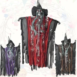 Voice-Controlled Hanging Ghost Skeleton Witch Halloween Decoration