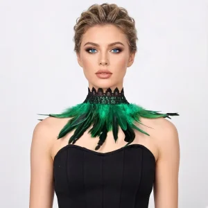 WB109 Feather Multicolor Lace Choker Handmade Gothic Unisex Costume Accessory