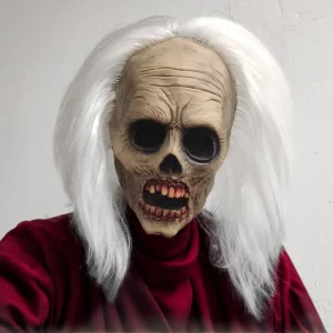 White Hair Zombie Latex Full Face Mask Funny & Goofy Halloween Costume Party Soft Comfortable Silly Zombie Mask for Adults