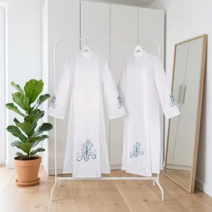 White Lily Embroidered Polyester Skirt Women’s Dresses for Church Worship Medieval Cosplay and Halloween Costume