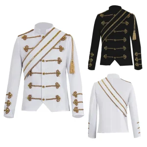 White and Black Medieval Singer Sequin Stage Performance Suit for Men
