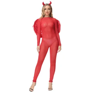 Witch Demon Red Devil Queen Cosplay Costume for Halloween Stage Performances
