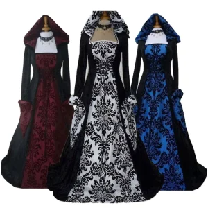 Witch Halloween Costume for Women Vintage Deluxe Hooded Vampire Medieval Renaissance Gown Dress