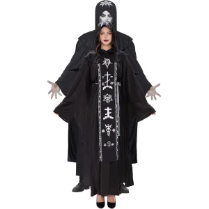 Wizard Witch Grim Reaper Sorceress Costume Hooded Robe Cloak