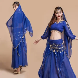 Women Belly Dance Costumes High Quality Dancing Wear Tops & Skirt & Waist & Head Decoration& Wrist Chain Stage Clothing