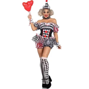 Women Clown Cosplay Costume with Dresses & Pants S 3XL Halloween Role Play Uniform Party Stage Performance Outfit Polyester