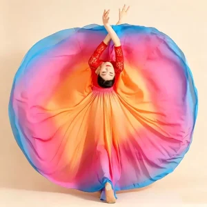 Women Flamenco Ruffle Satin Full Long Skirt 720 Spanish Folklorico Dress for Belly Dance Performances Costume