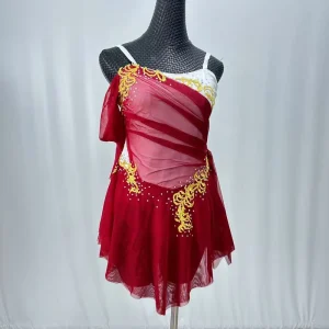 Women Girls Figure Ballroom Dress Red Skating Ballet Dance Leotard Professional Quality Diamonds Children Competition
