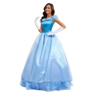 Women Halloween Gorgeous Movie Cartoon Character Princess Cosplay Blue Dress Cosplay Stage Show Costume