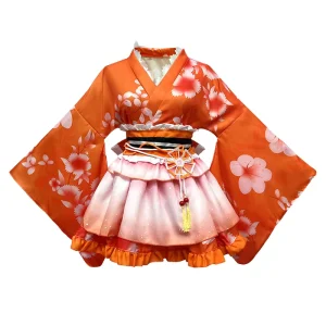 Women Japanese Kimono Costume Anime Cosplay Set Floral Print Wide Sleeve Dress Festival Stage Performance Wear