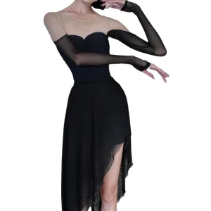 Women Long Sleeve Black Ballet Gymnastic Leotards Blacking Color Training Performance Dance Wear Costume