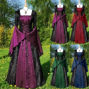 Women Medieval Ladies Retro Party Dress Halloween Costume Cosplay Court Noble Robe Ancient Bell Sleeve Princess Costume Vestidos