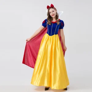 Women Princess Costume Dress Halloween Cosplay Party Performance Dress Fairy Tale Role Play Set with Cape Bow Accessories