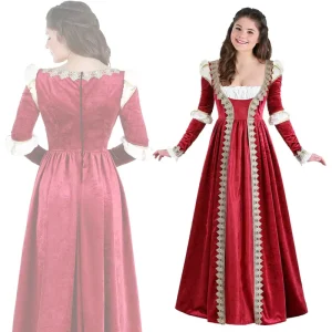 Women Queen Costume Dress Polyester Christmas Court Style Victorian Royal Cosplay Party Outfit Clothing