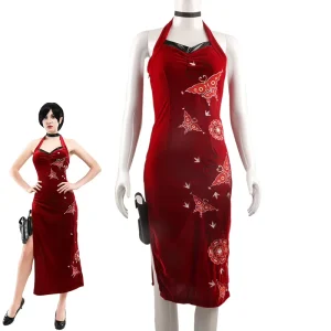 Women Red Cosplay Costume Dress Character Style Cheongsam Outfit Polyester Digital Print Halloween Party Costume for Adults
