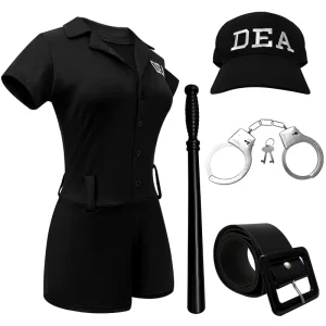 Women Role Play Costume Black Uniform Style Jumpsuit Hat Belt Character Cosplay Costume Stage Performance Wea