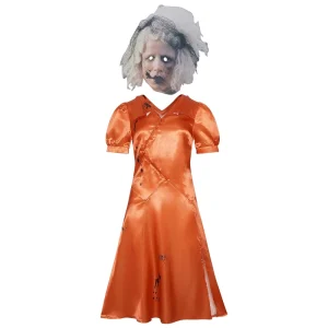 Women Zombie Bride Costume Orange Blood Stain Dress Halloween Horror Cosplay Outfit