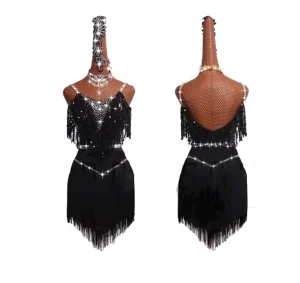 Women’s Adult Ballroom Dance Costume Dress with Sequins Tassels Rhinestones for Stage Performance