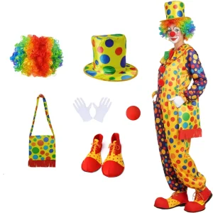 Women’s Adult Clown Costume Set 6 Pieces Polyester