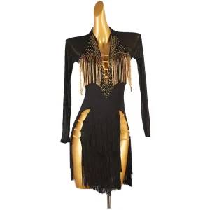 Women’s Adult Latin Dance Dress Silk Cotton Professional Performance Costume for Club Stage Use