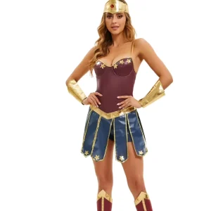 Women’s Ancient Greek Warrior Goddess Polyester Dress Set with Arm Guards