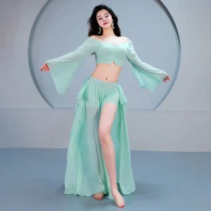 Women’s Belly Dance Costume Set with Top and Skirt for Stage Performance