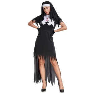 Women’s Black Blooded Vampire Zombie Nun Halloween Cosplay Costume Dress