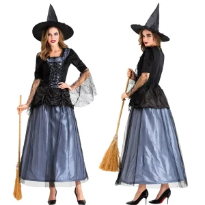 Women’s Black Lace Tulle Halloween Witch Costume Dress