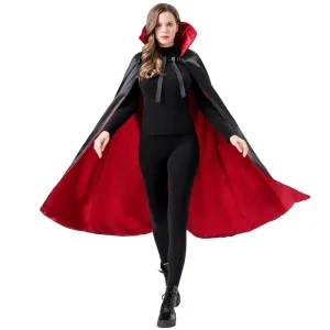 Women’s Black and Red Vampire Cloak Costume for Halloween Cosplay