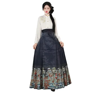 Women’s Chinese Hanfu Mamian Horse-Face Skirt, Traditional Pleated Custom Skirt