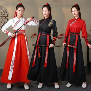 Women’s Chinese Tang Kimono Hanfu Dress with Embroidery for Dance and Cosplay